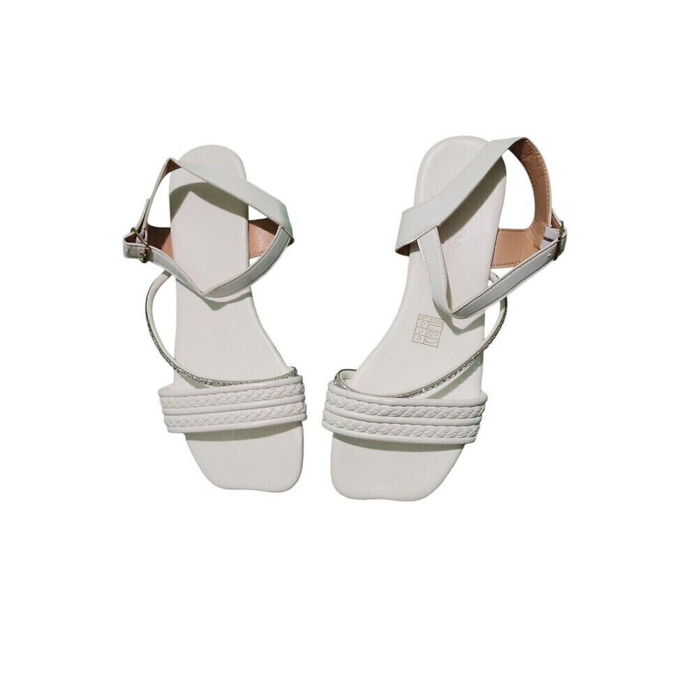 Women's Solid Color Open-Toe Flat Sandals White Size 8